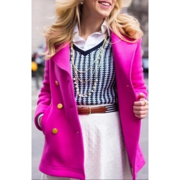 J. Crew majesty pea coat in hot pink stadium cloth blogger favorite size 2 - Picture 2 of 11